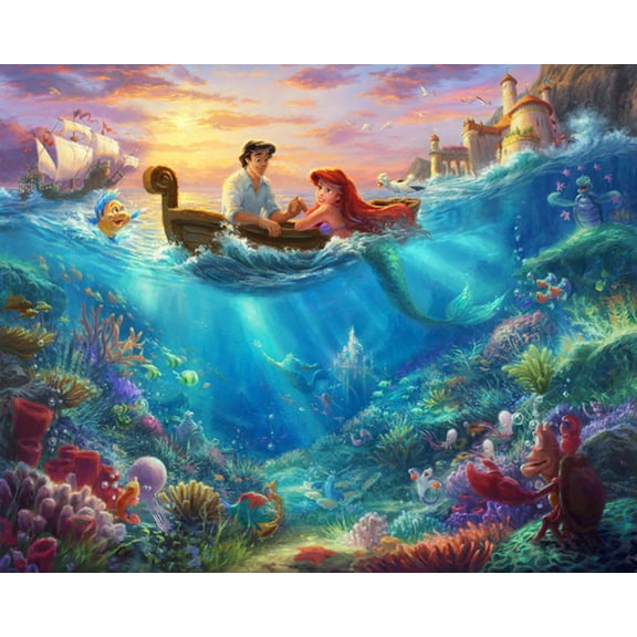 David Textiles Disney Dreams The Little Mermaid Ariel & Eric Digital 35" Panel 100% Cotton Fabric by The Panel
