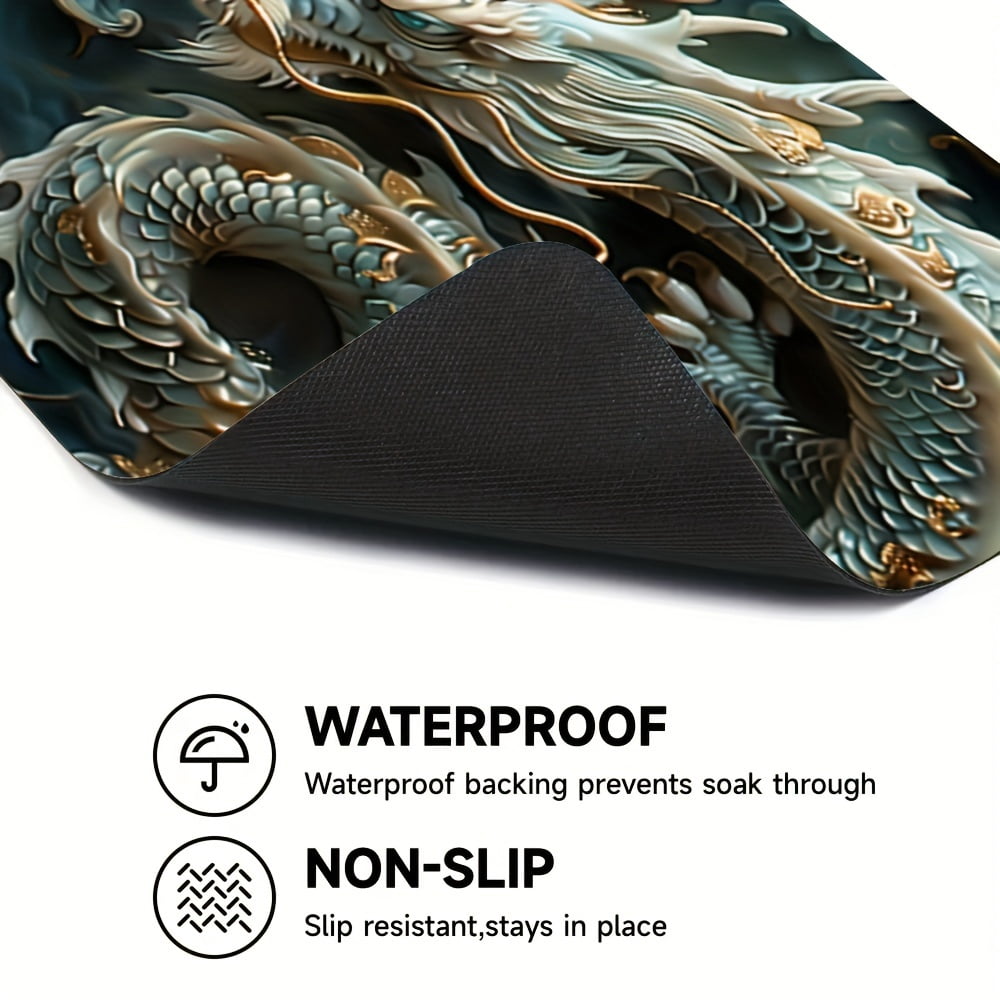1pc, Dish Drying Pad, Dragon Pattern Washing Machine Dust Cover Pad, Washstand Drain Mat, Soft Faucet Absorbent Mat, Washstand Cup Mat, Kitchen Accessories, Bathroom Accessories