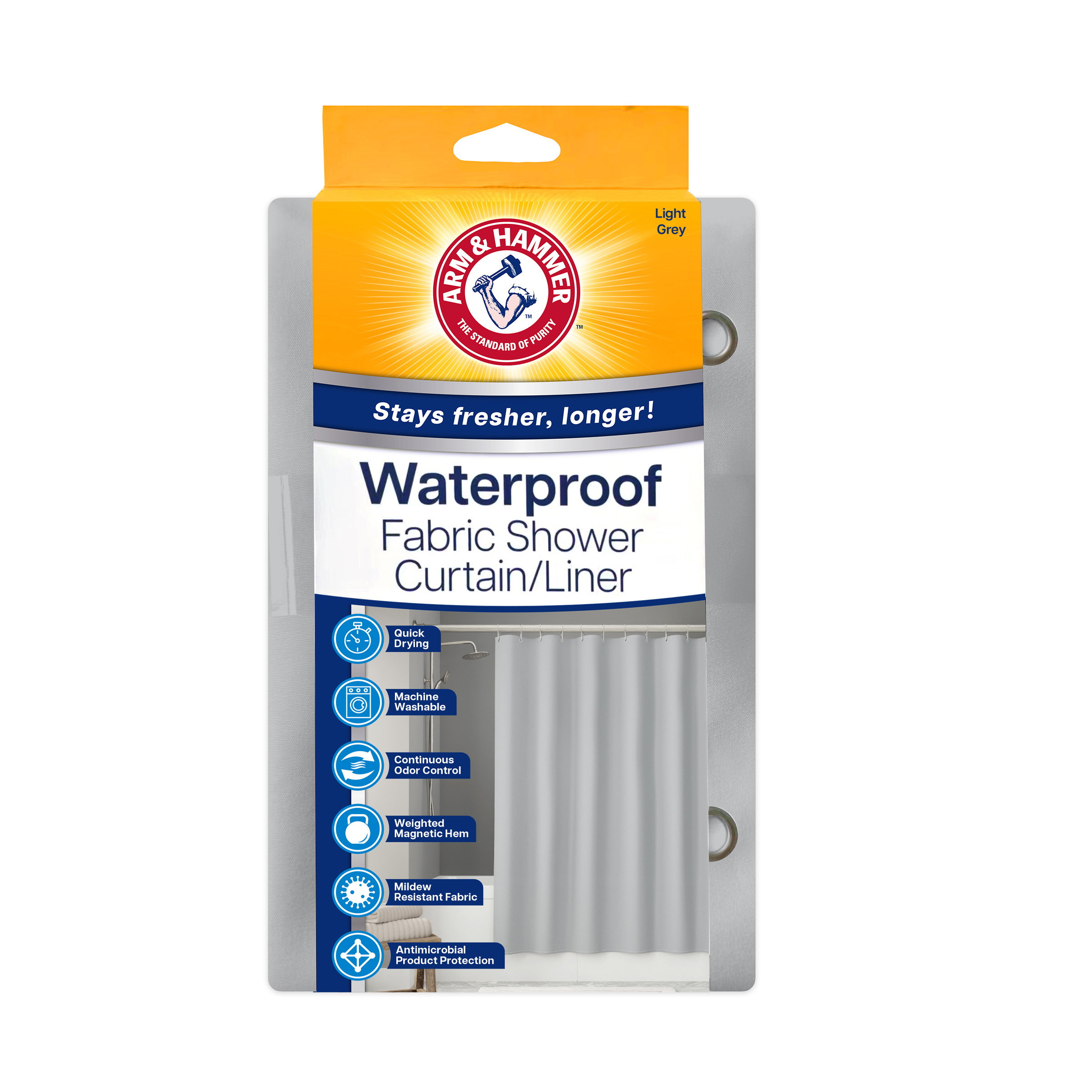 Arm & Hammer™ Waterproof Fabric Shower/Liner, 70x72, Gray