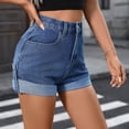 thumbnail image 5 of Qgtaibl Women's High Waisted Denim Shorts Rolled Hem Casual Jean Shorts with Pockets Summer Stretchy Comfortable Jorts for Daily Wear Blue M, 5 of 8