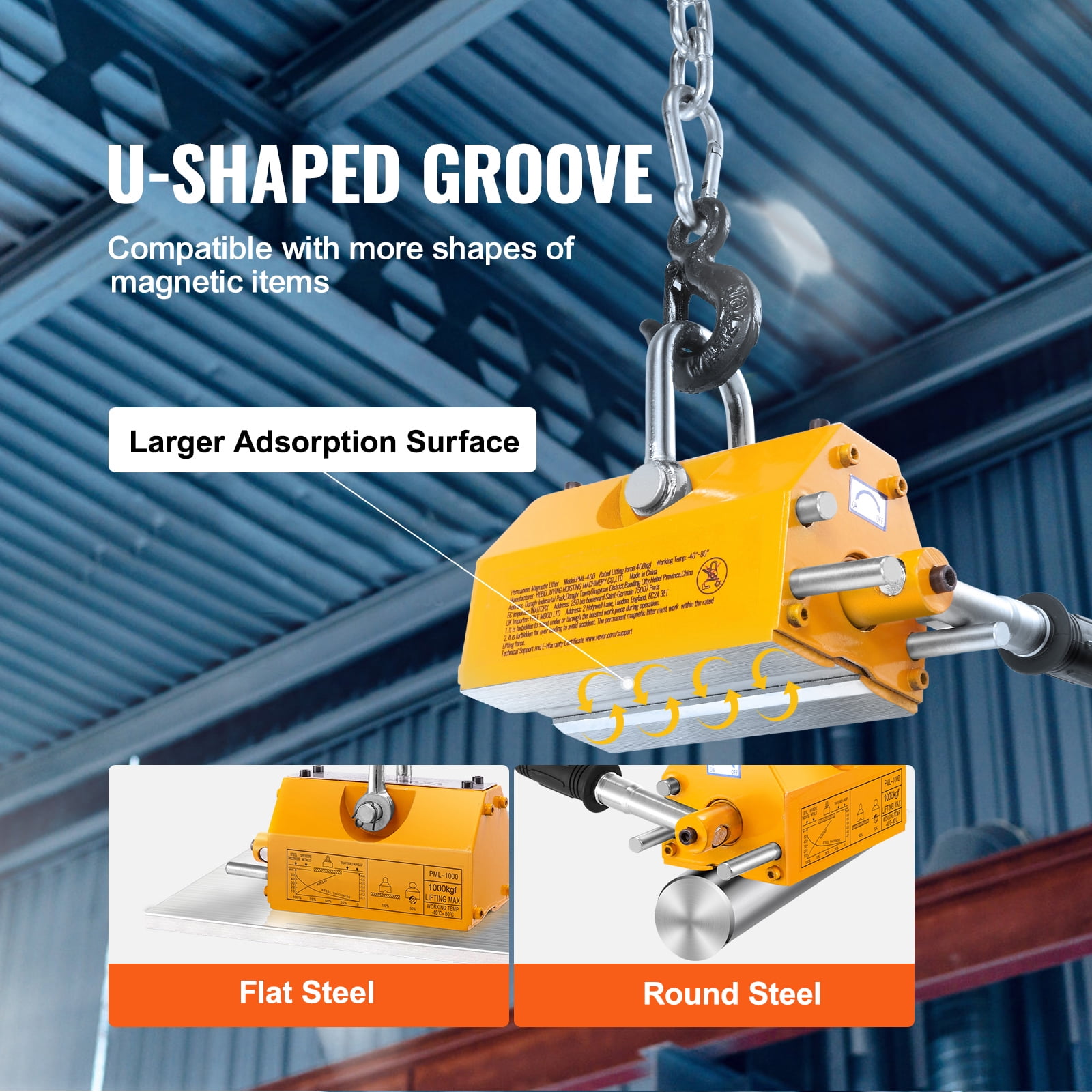KFFKFF Heavy Duty Hoist, Pulling Force of 2200lbs/1000kg, Safety Factor of 2.5, Constructed from Neodymium & Steel, Equipped with Release Function, Permanent Lifting Magnets, Robust Magnet for Hoist