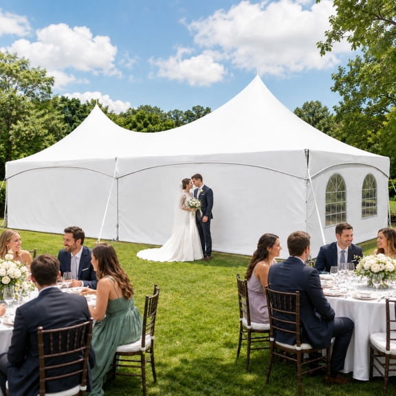TentandTable Outdoor Wedding Canopy High Peak Frame Party Tent with Sidewalls, White, 20 ft x 30 ft