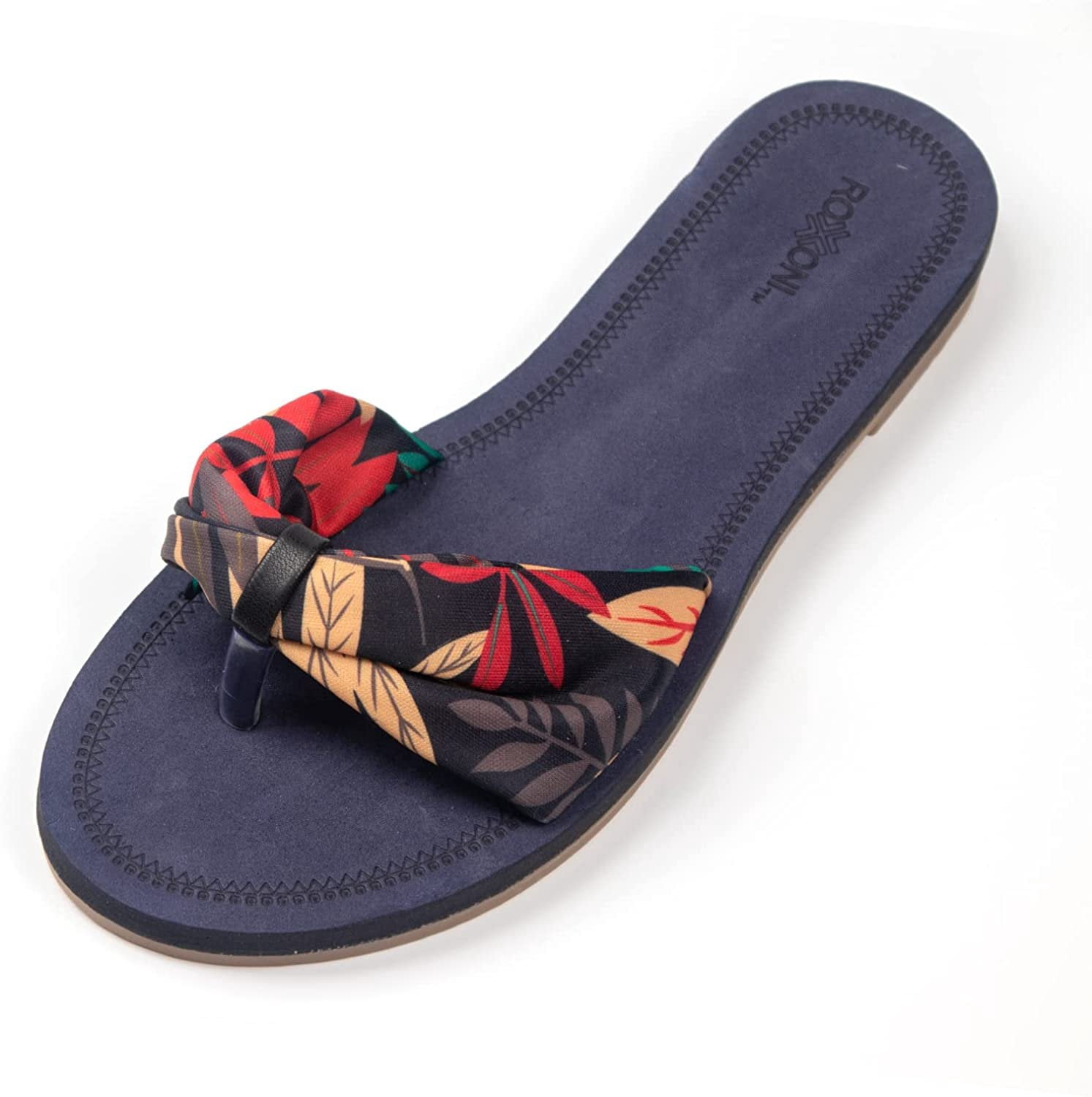 Women’s Floral Lace Strap Sandals – Boho Summer Slides with Colorful Flower Pattern, Trendy Indoor & Outdoor Casual Sandals
