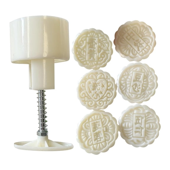 HannLk Round Mooncakes Mold Set with 6 Stamp Hand Press Pastries Mold Dessert Mould