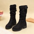 thumbnail image 5 of Kids Girls Buckle Decor Knee High Boots, Ruched Long Shaft Non Slip Low Heel Footwear, Stylish Casual Boots for Fall Winter 12.5 Little Kids, 5 of 7