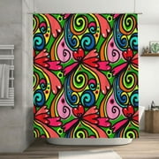 Cartoon Colorful Doodle Pattern Shower Curtain, Abstract Shapes Waterproof Bath Curtains for Bathroom Decorations, 72 x 72 inches