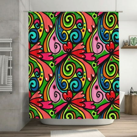 Cartoon Colorful Doodle Pattern Shower Curtain, Abstract Shapes Waterproof Bath Curtains for Bathroom Decorations, 72 x 72 inches