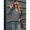 thumbnail image 5 of Long Sleeve Shirts for Women Striped V Neck Pullover Loose Fit Y2K Tops Button Fall Outfits for Women Dark Gray XXL, 5 of 7