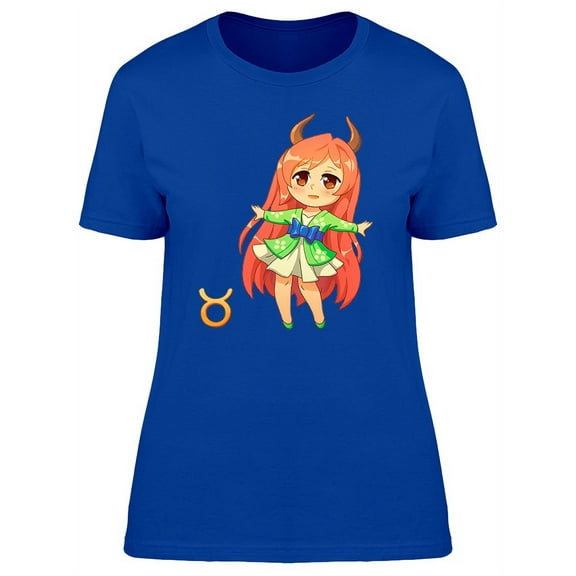 Chibi Taurus Zodiac Girl Cartoon T-Shirt Women -Image by Shutterstock, Female x-Large