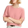 thumbnail image 7 of Womens Summer Tops 2024 Short Sleeve Casual Crew Neck Loose Fit Sweater Merino Wool Blend Trendy 2024 Pink M, 7 of 7