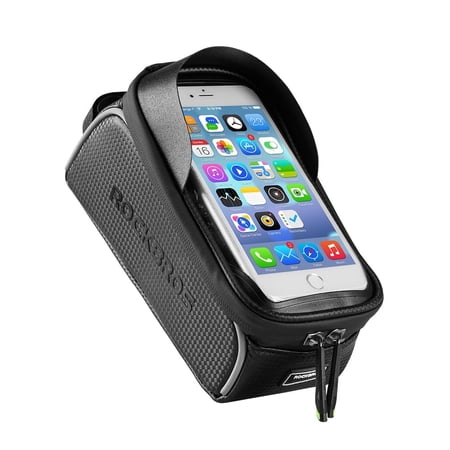 ROCKBROS Bike Frame Bag Phone Pouch with Touchscreen Mount &Headphone Port TPU Cover, EVA Hard Shell Waterproof Bicycle 1.5L Top Tube Bag