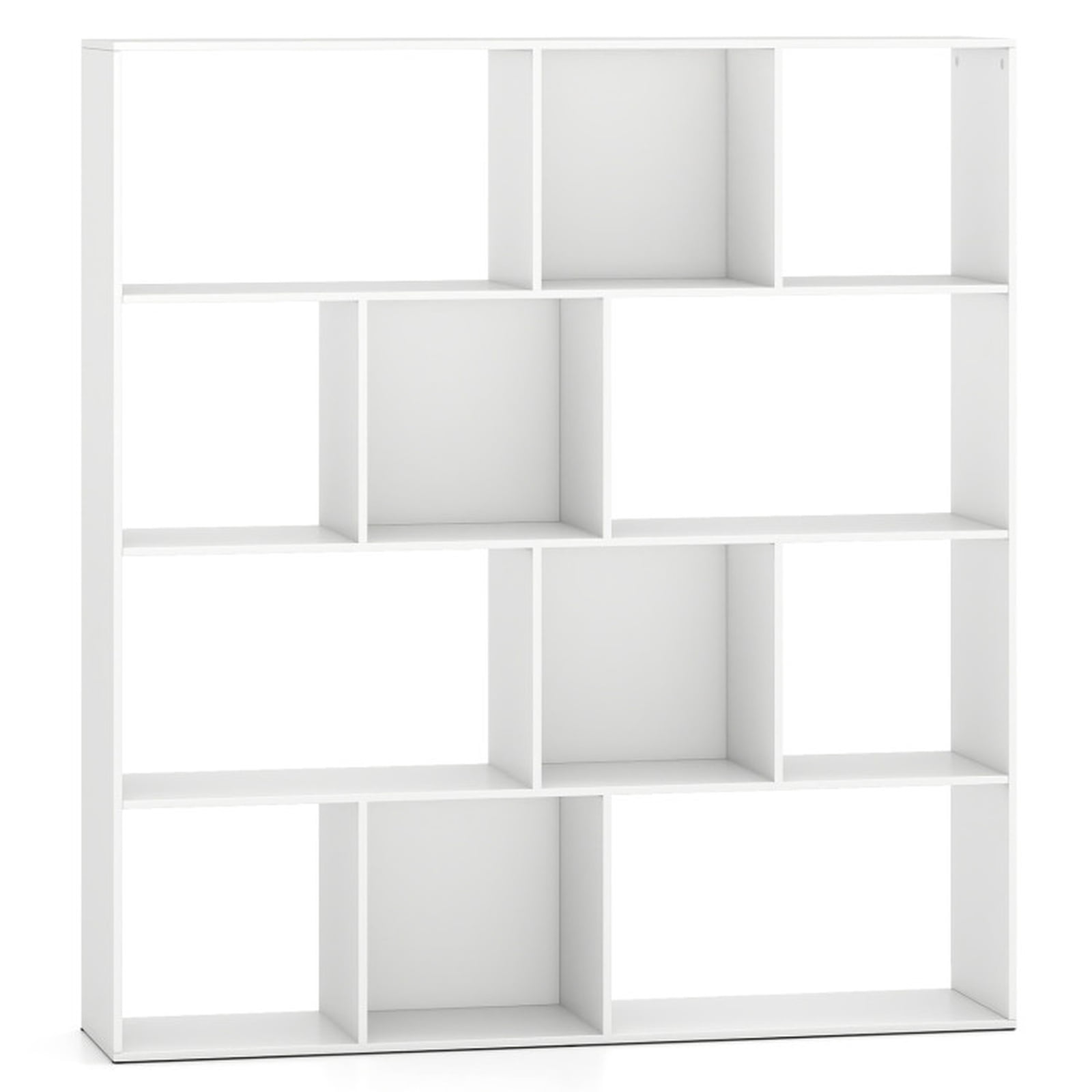 Furnibear Open Shelf Bookcase 4-Tier Large Bookshelf with 12 Storage Compartments and Anti-Tipping Kits for Home Office, White