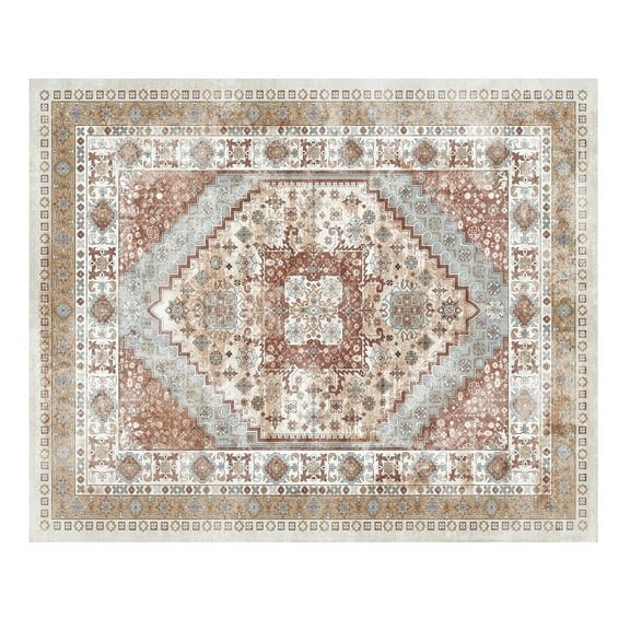 KFFKFF 8 x 10 ft Washable Area Rug, Tear-Resistant and Non-Slip Carpet, Soft and Durable Indoor Mat for Bedroom, Living Room, Kids Room, Office, Brown Red