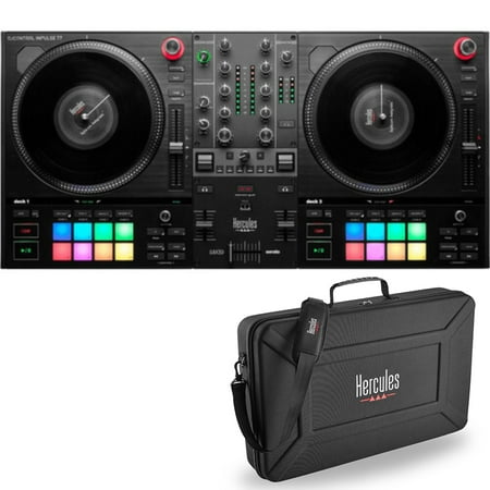 Hercules DJControl Inpulse T7, 2 Deck Motorized DJ Controller with built in STEMS Control, Serato DJ and DJUCED included Bundle with Hercules DJControl Inpulse T7 2-Part Semi-Rigid EVA Travel Bag