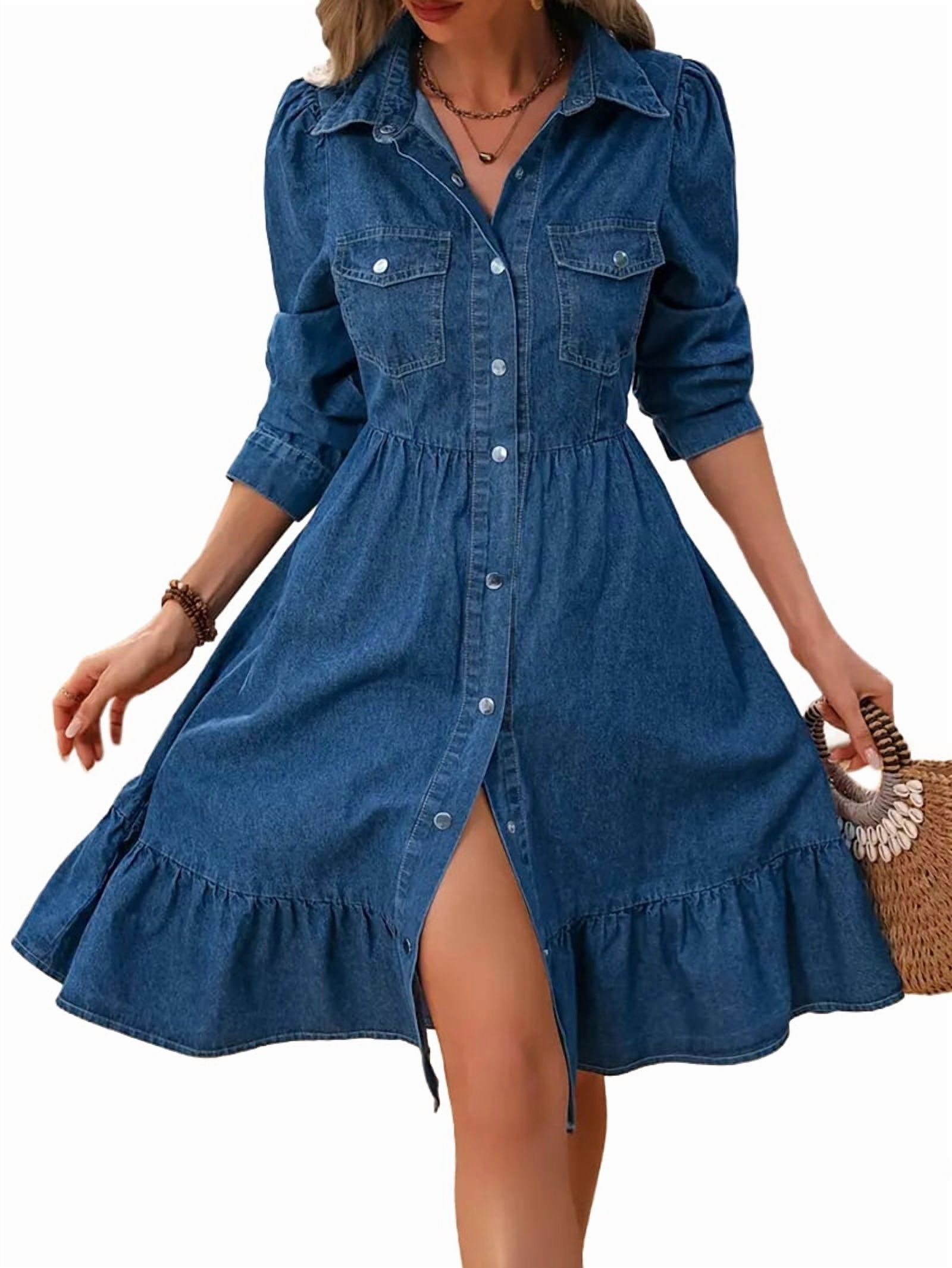 asymmetrical denim shirt dress Casual Long Sleeve Asymmetrical Shirt Dress – Buddhatrends main image 0