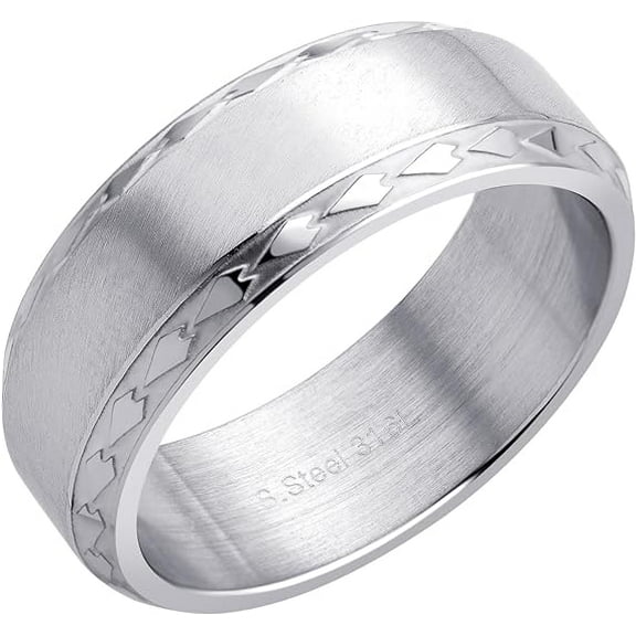 555Jewelry Comfort Fit Matte Men's Wedding Bands, Small Heart Shaped Pattern Stainless Steel Rings Wedding Anniversary Gifts for Him, Mens Wedding Rings | Siver, US Size 8