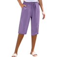 thumbnail image 2 of Women's Plus Size Pants Women'S Cotton And Linen Pocket Elastic Casual Pants Women'S Pants Five Quarter Pants,Purple Women's Plus Size Pants XXXL, 2 of 5