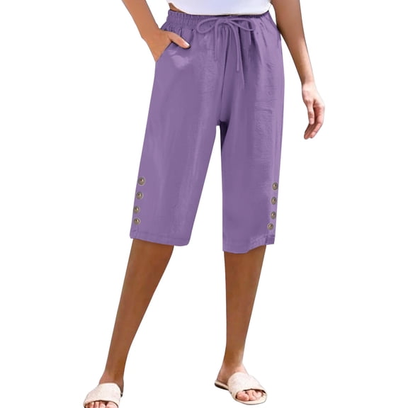 yunLCZ Women's Casual Plus Size Pants Women's Cotton And Linen Pocket Elastic Casual Pants Women's Pants Five Quarter Pants Work Clothes for Office