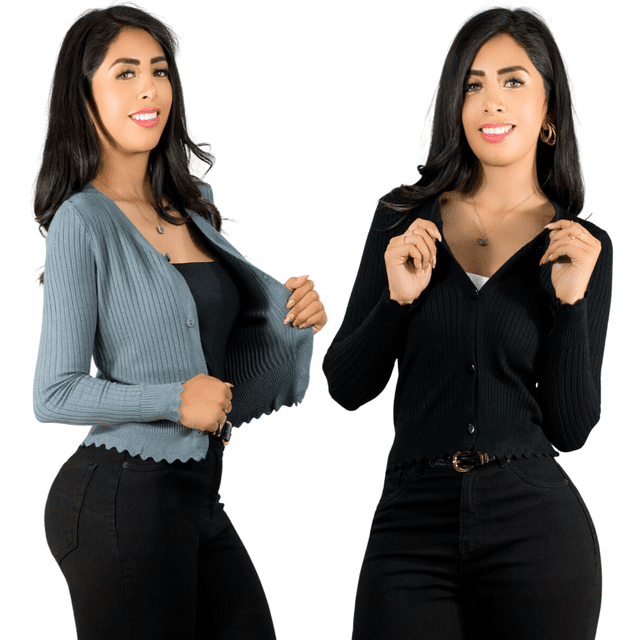 Set De 2 Sueter De Mujer Manga Larga Unitalla Sueteres Botón Sweater