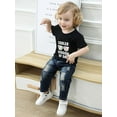thumbnail image 4 of CARETOO Toddler Baby Boy Clothes Outfit Short Sleeve Letter T-shirt Ripped Jeans 2pcs Set Boy Suit, 4 of 9