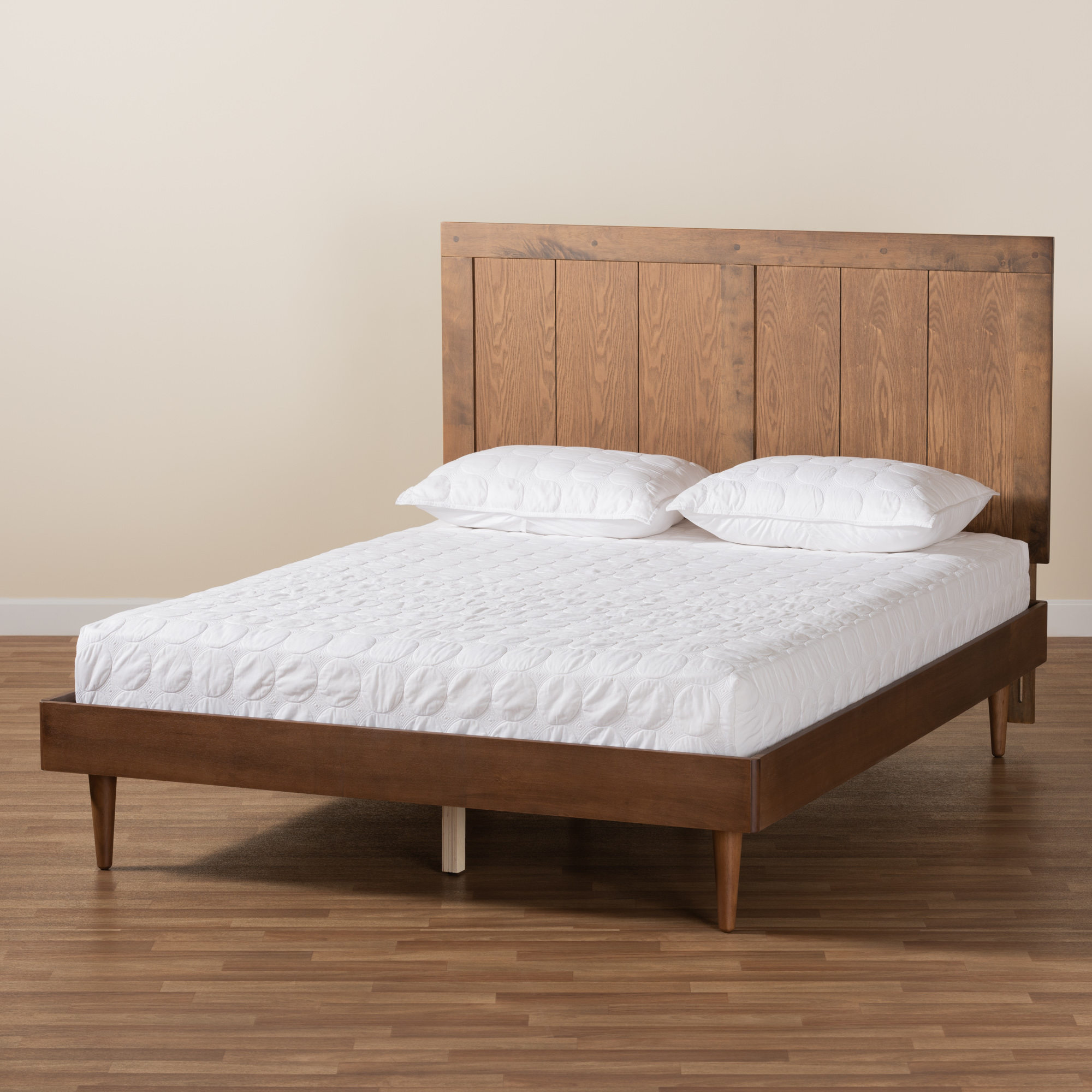 Baxton Studio Nicola Transitional Wood Back Support Platform Bed, Queen, Ash Walnut