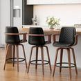 thumbnail image 3 of Swivel Bar Stools, 26" Counter Height Barstools with Wood Legs and Backs, Upholstered PU Leather Bentwood Frame Bar Chairs with Armrest for Kitchen Island, Dining Room, Black, 3 of 9