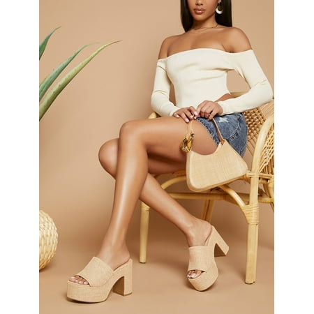 

Textured Linen Open Toe Platform Mules Women‘s Footwear