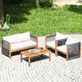thumbnail image 4 of Gymax 8PCS Acacia Wood Outdoor Patio Furniture Conversation Set W/ White Cushions, 4 of 10