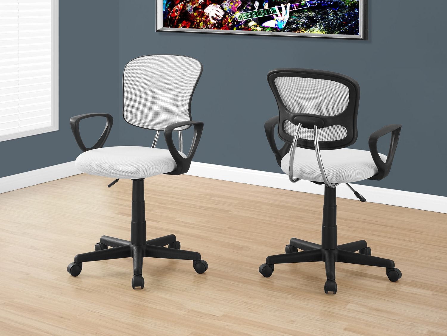 Monarch Specialties Office Chair, Adjustable Height, Swivel, Ergonomic, Armrests, Computer Desk, Work, Juvenile, Metal, Mesh, White, Black, Contemporary, Modern