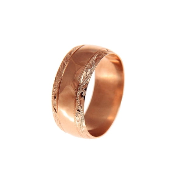 14K solid pink rose gold high polish custom hand engraved Hawaiian scroll 8mm ring size 3.5