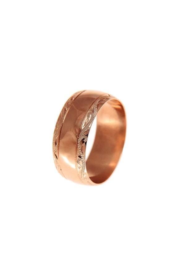 14K solid pink rose gold high polish custom hand engraved Hawaiian scroll 8mm ring size 6