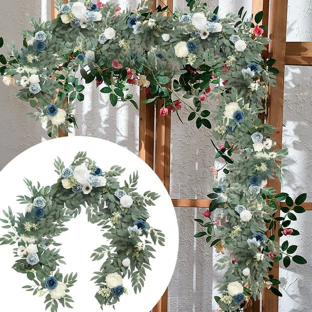 WHEANG Guirlande de Verdure Artificielle Réaliste et de Roses pour Décoration de Table et Chaise de Mariage Vigne Botanique Factice avec Feuilles Réalistes pour Arrangement Rustique de Centre de Table en Arche
