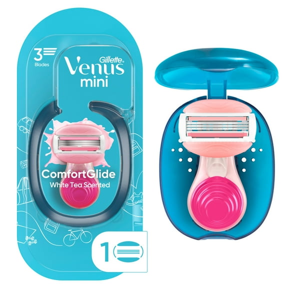 Gillette Venus Mini on The Go Women's Razor Handle with 1 ComfortGlide White Tea Scent Blade Refill   1 Travel Case