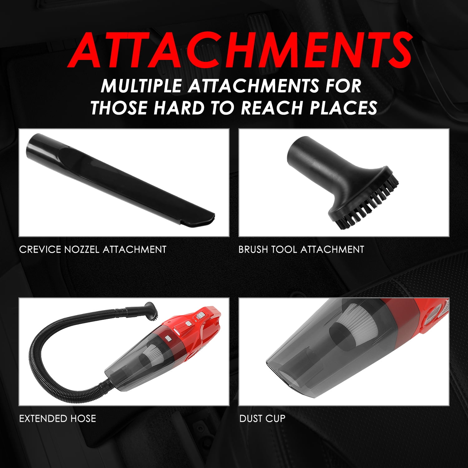 DNA Motoring For Red LED Light Mini Handheld Air Compressor Pump Corded Car Vacuum Cleaner Cleaning Kit