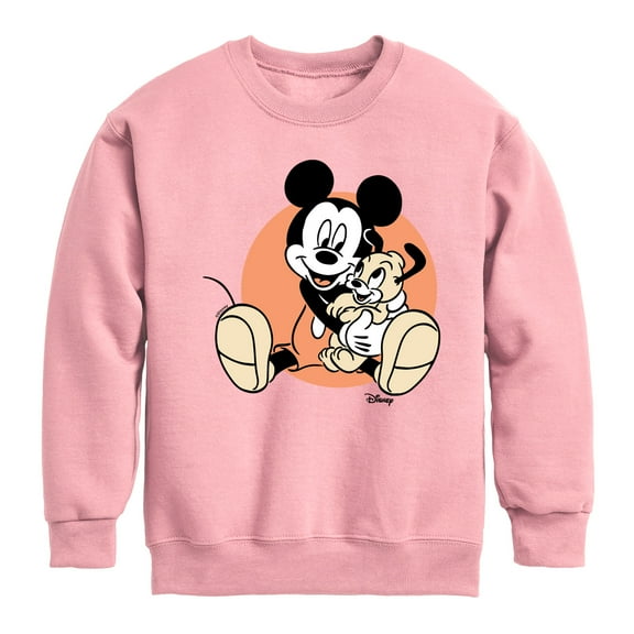 Disney - Mickey Mouse Hugs His Puppy - Youth Crewneck Fleece Sweatshirt