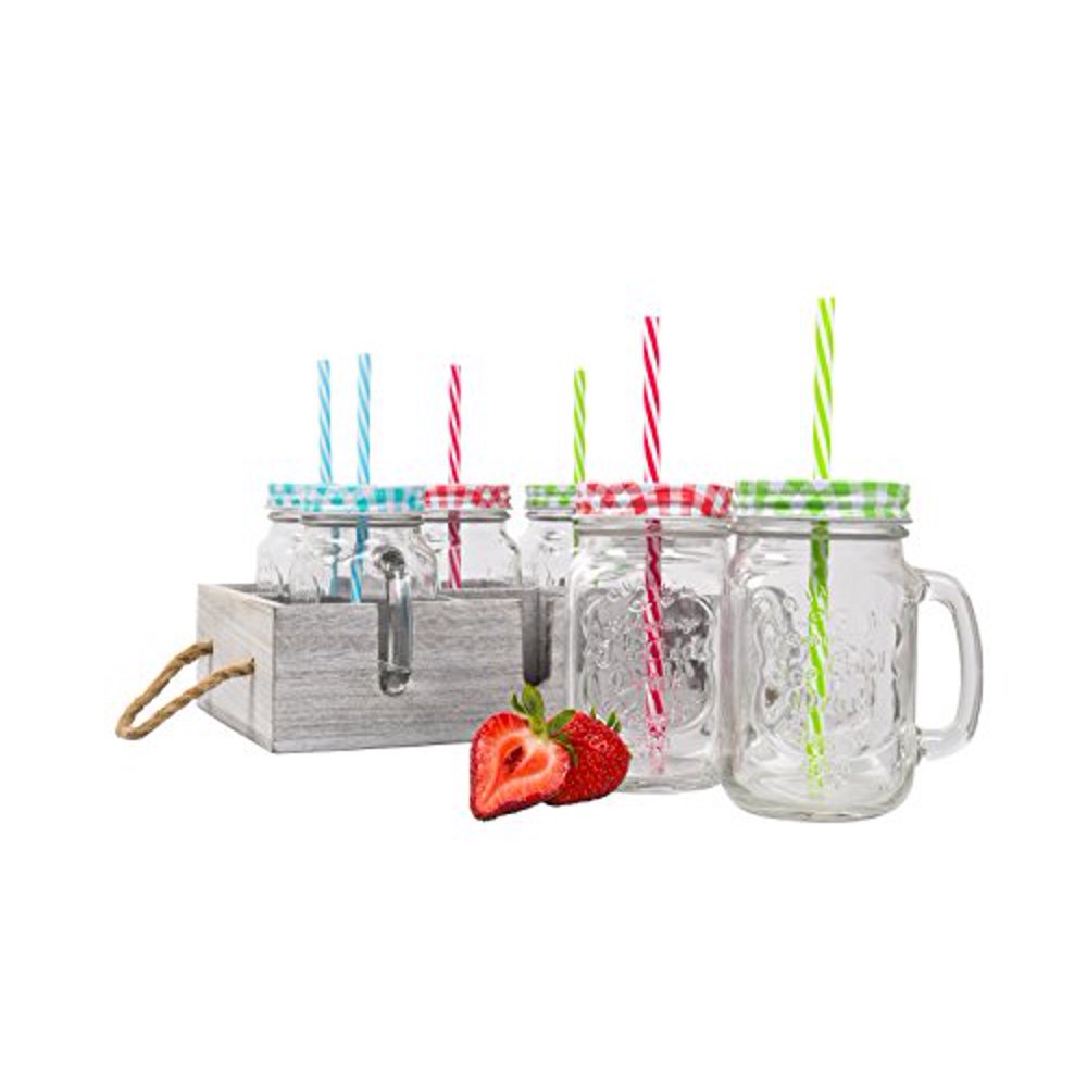 mason jar with handle lid and straw