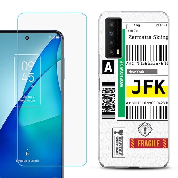 Slim-Fit Gel TPU Phone Case for TCL Stylus 5G, with Tempered Glass Screen Protector, by OneToughShield ® - Mail / New York