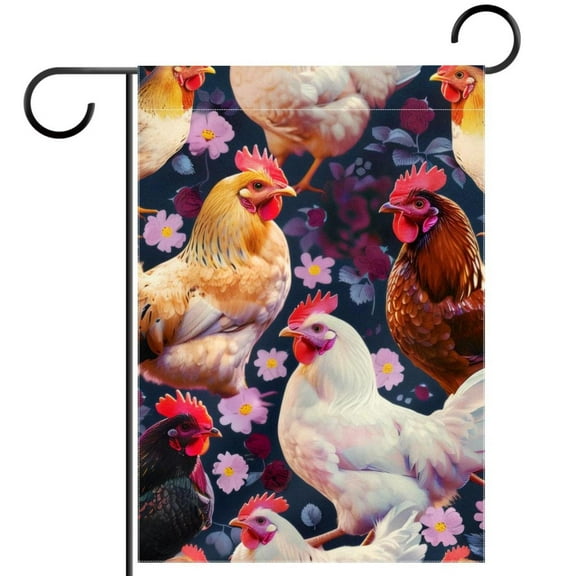 Seamless Chickens and Flowers Double Sided Garden Flag Decorative Weather Resistant Yard Flag, Large DIY Vertical Flag for Farmhouse Patio Lawn, 28x40 Inch