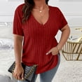 thumbnail image 2 of Noric Women Plus Size Ribbed T-Shirt V Neck Short Sleeve Fitted Pullover Tee Stretchy Soft Casual Summer Basic Top, 2 of 7