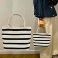 thumbnail image 2 of Canvas Handbag with Striped Design, Simple Tote Shoulder Bag for Shopping, Lightweight Everyday Carryall Bag, Casual Outing Handbag for Essentials, Compact and Stylish Bag for Women, 2 of 6