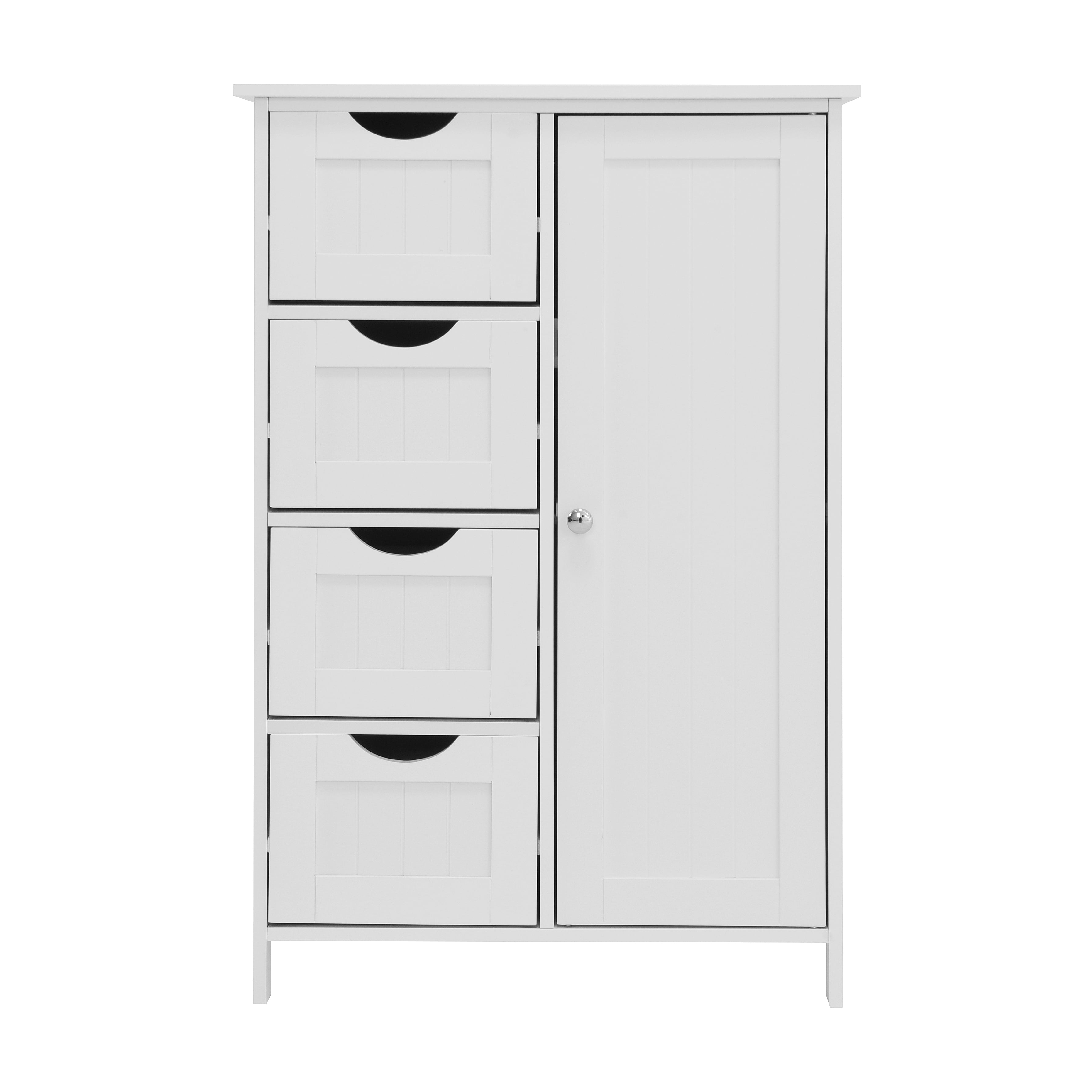 White Bathroom Storage Cabinet, Floor Cabinet with Adjustable Shelf and Drawers