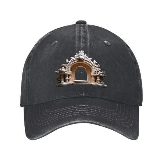 Vintage Cotton Washed Distressed Baseball Cap - Ornate Archway Design Stylish Golf Dad Hat for Men & Women