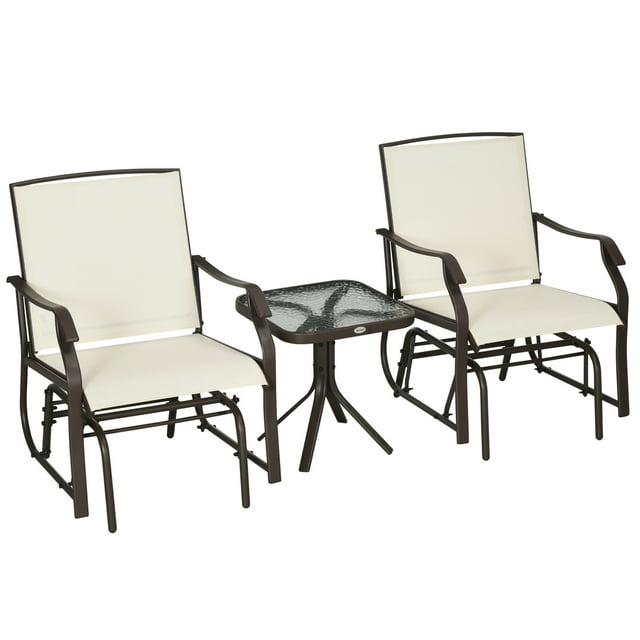 Outsunny Ensemble de 3 Pcs pour Patio avec Fauteuils Berçants, Ensemble de Balancelles d'Extérieur avec Table en Verre