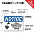 thumbnail image 2 of Avoid Contamination Wash Your Hands OSHA Notice Rigid Plastic Sign 24 Inch x 18 Inch - 10 Pack, 2 of 8