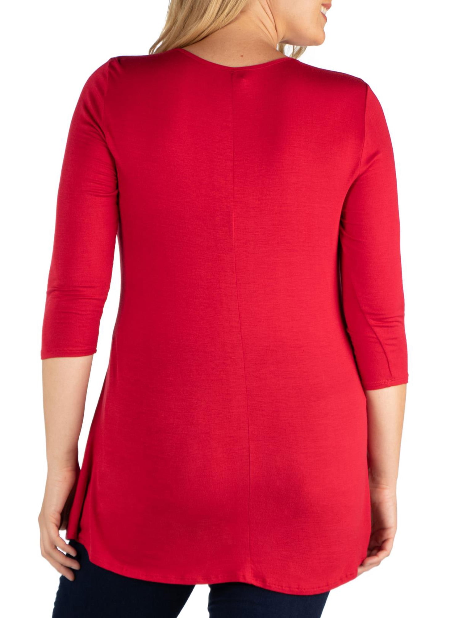24seven Comfort Apparel Plus Size Three Quarter Sleeve V-Neck Tunic Top