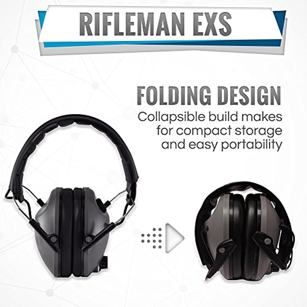 Rifleman EXS Electronic Hearing Protection for Shooting - Adjustable Folding Low Profile Design