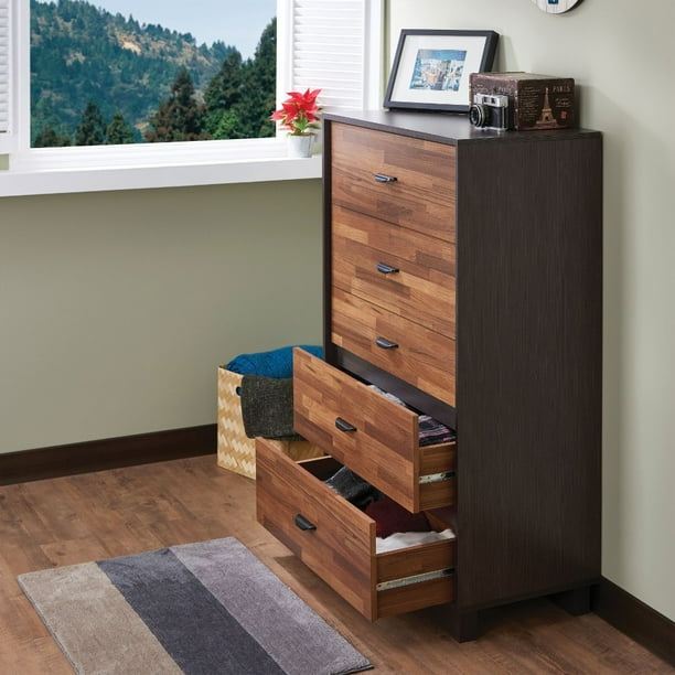Wooden Chest With 5 Drawers Walnut Espresso Brown Walmart Com Walmart Com