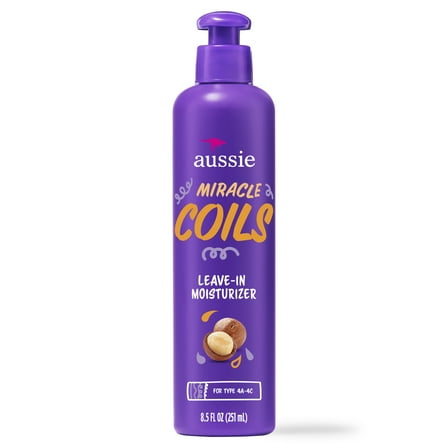 Aussie Miracle Coils Leave-in Moisturizer with Macadamia Nut Oil, Sulfate Free, Coily Hair 8.5 fl oz