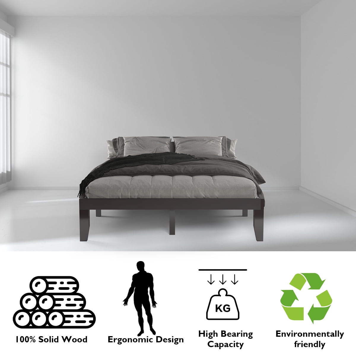 Costway Queen Size 14 in Wooden Bed Frame Mattress Platform Wood Slats Support  Espresso