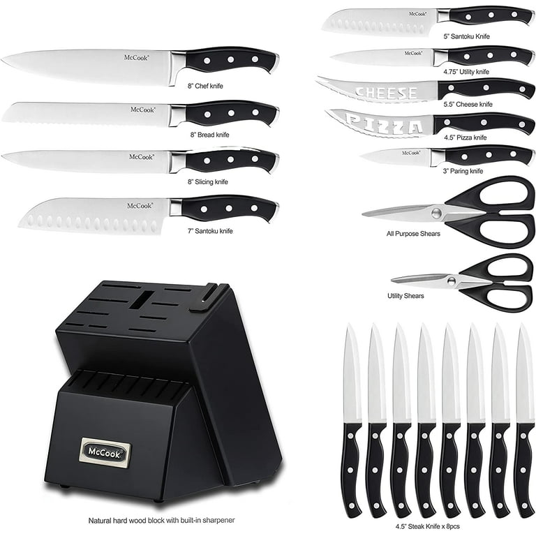 Knife Sets,McCook MC65B 20 Piece German Stainless Steel Forged Kitchen  Knife Block Set, Cutlery Set with Black Block